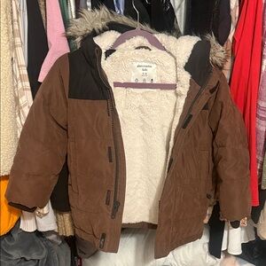 Abercrombie Kids Brown Puffer Jacket with Faux Fur